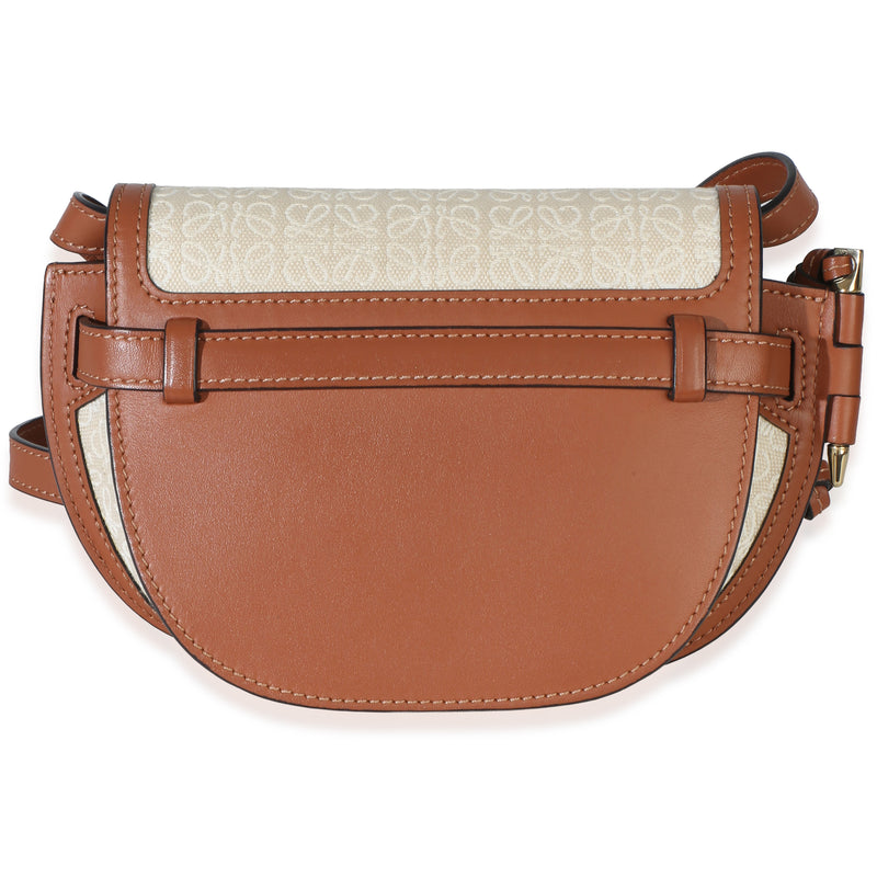 Loewe Beige Calfskin Jacquard Anagram Mini Dual Gate Bag Beige; Brown Canvas; Leather Handbag