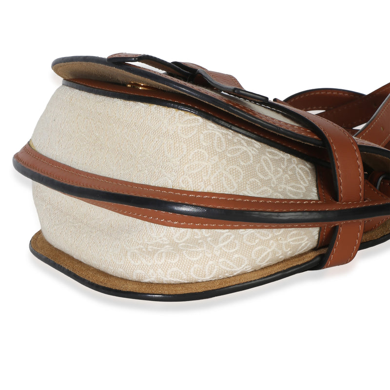 Loewe Beige Calfskin Jacquard Anagram Mini Dual Gate Bag Beige; Brown Canvas; Leather Handbag