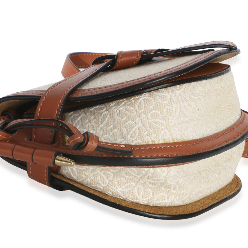 Loewe Beige Calfskin Jacquard Anagram Mini Dual Gate Bag Beige; Brown Canvas; Leather Handbag