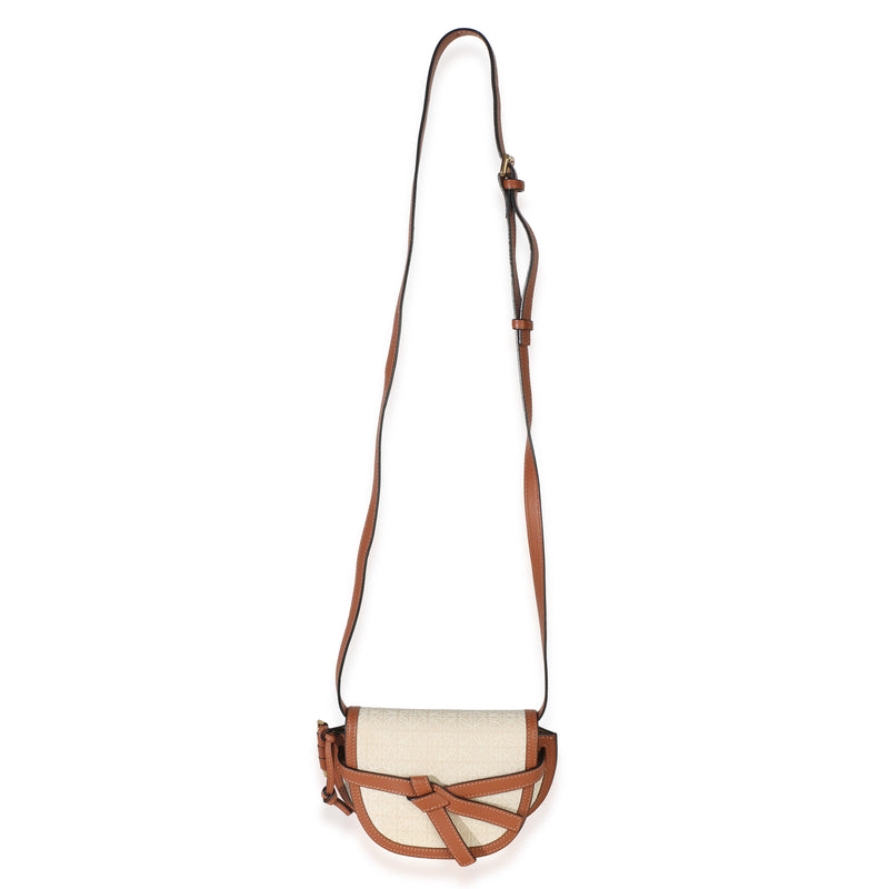 Loewe Beige Calfskin Jacquard Anagram Mini Dual Gate Bag Beige; Brown Canvas; Leather Handbag