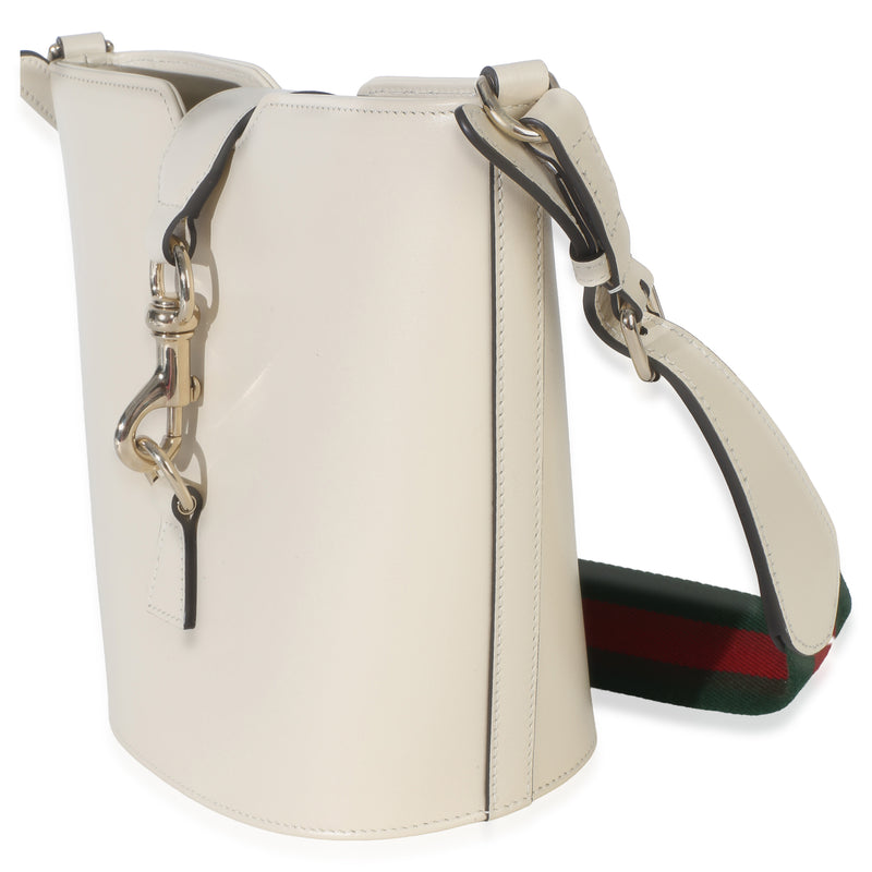 Gucci White Tritone Calfskin Ophidia Web Mini Bucket Bag Leather Handbag