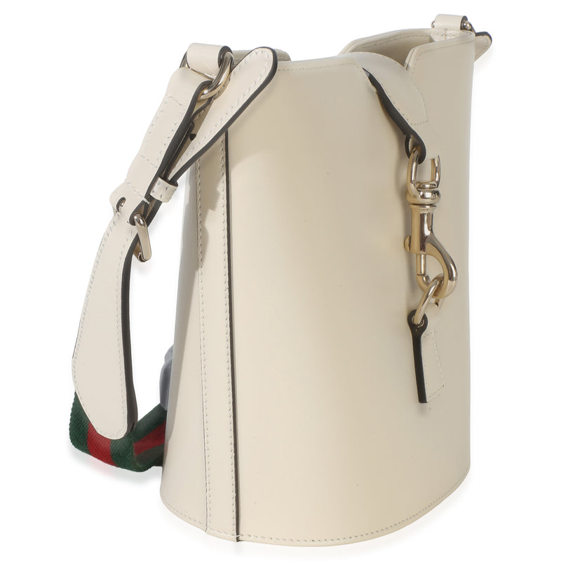 Gucci White Tritone Calfskin Ophidia Web Mini Bucket Bag Leather Handbag