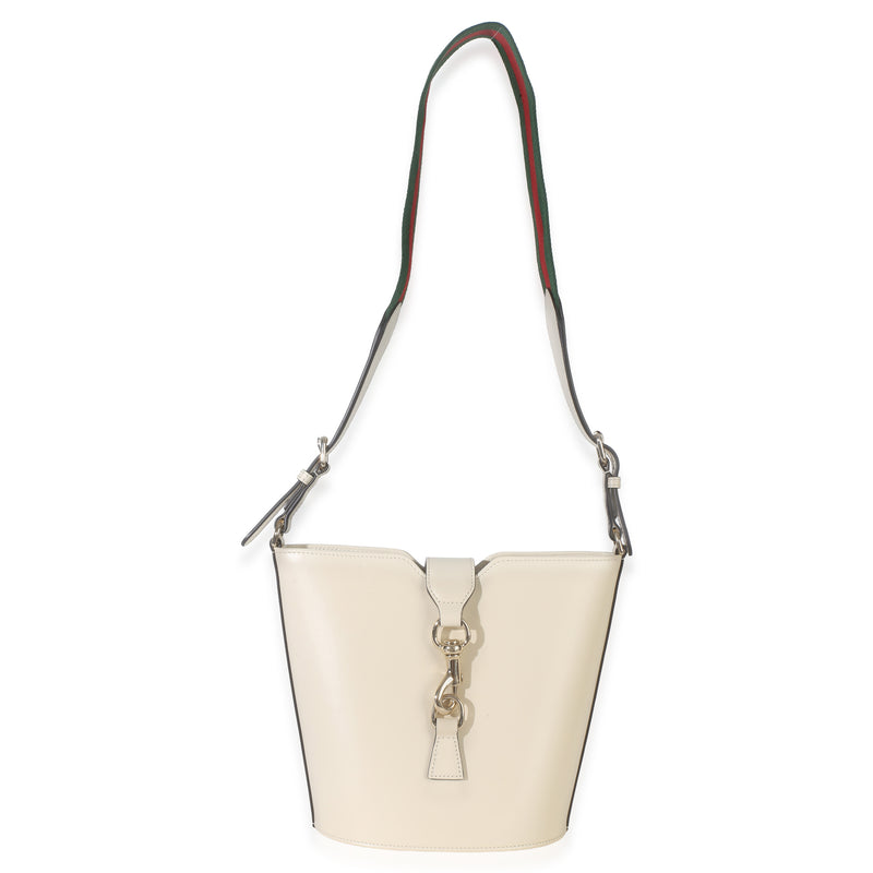 Gucci White Tritone Calfskin Ophidia Web Mini Bucket Bag Leather Handbag