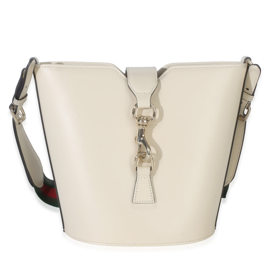 Gucci White Tritone Calfskin Ophidia Web Mini Bucket Bag Leather Handbag