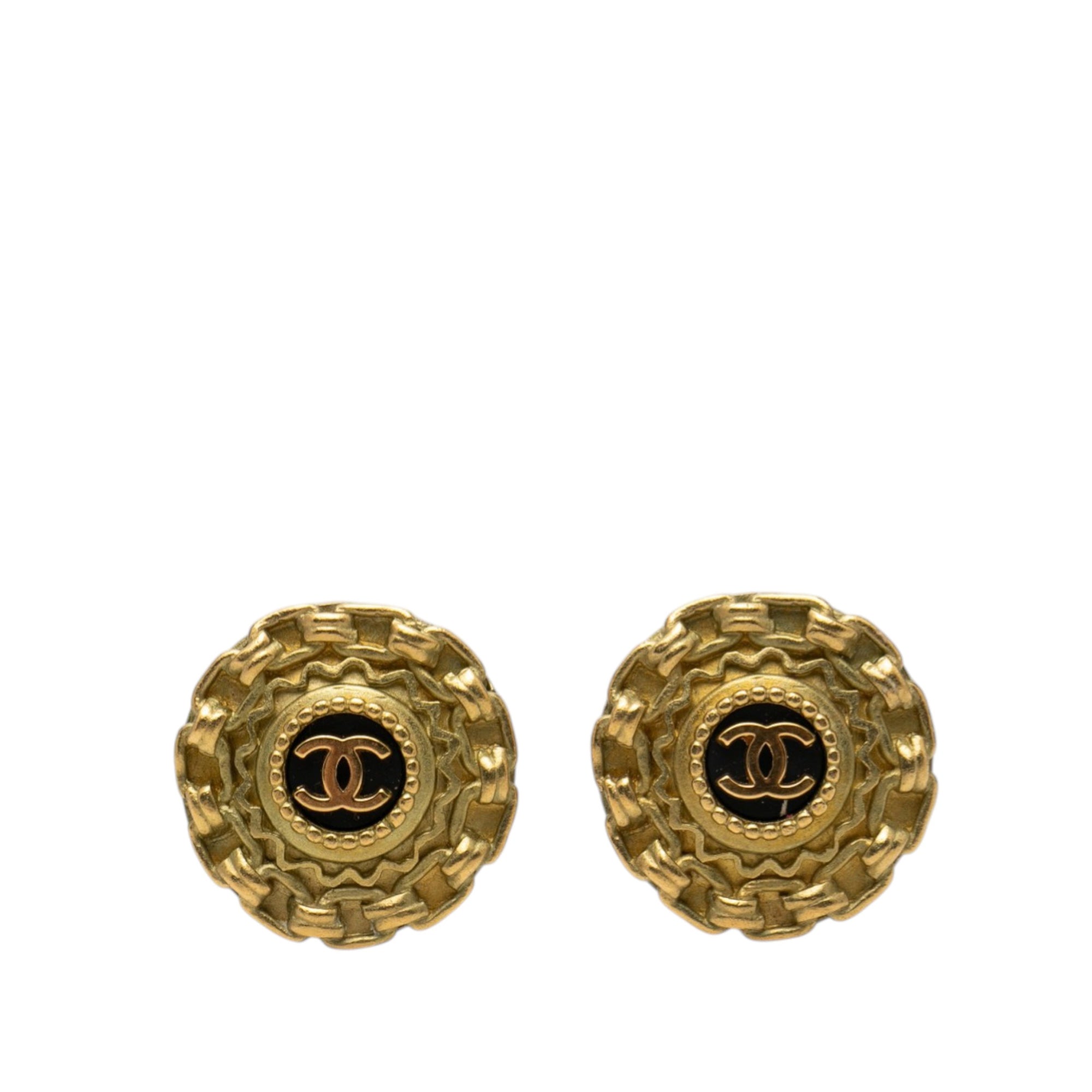CC Gold Plated Resin Chain Round Clip On Earrings - Image 1