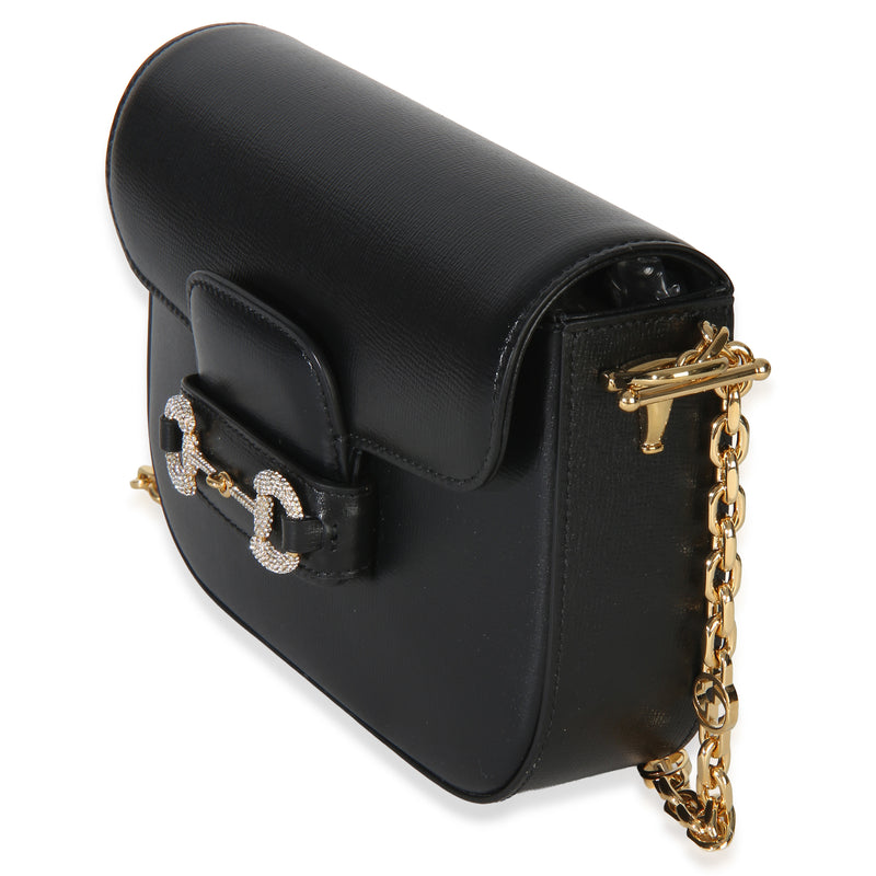 Gucci Black Azalea Calfskin Mini Crystal Horsebit 1955 Shoulder Bag Leather Handbag