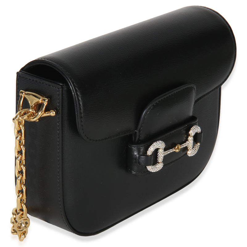 Gucci Black Azalea Calfskin Mini Crystal Horsebit 1955 Shoulder Bag Leather Handbag