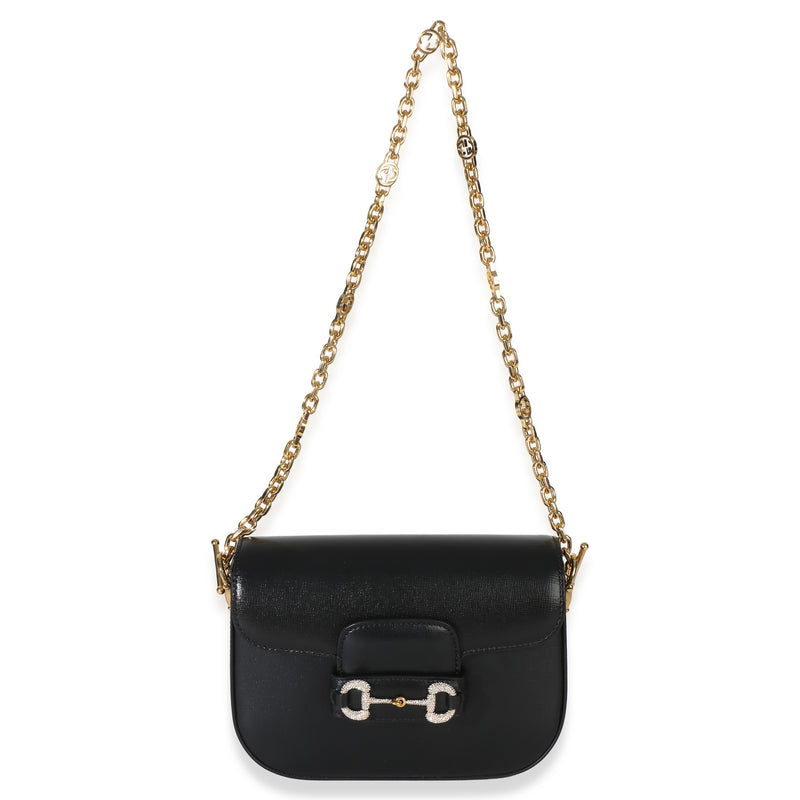 Gucci Black Azalea Calfskin Mini Crystal Horsebit 1955 Shoulder Bag Leather Handbag