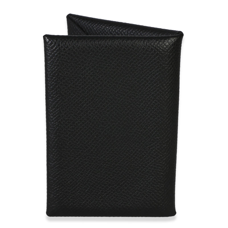 Hermès Black Epsom Calvi Card Holder Leather Wallet