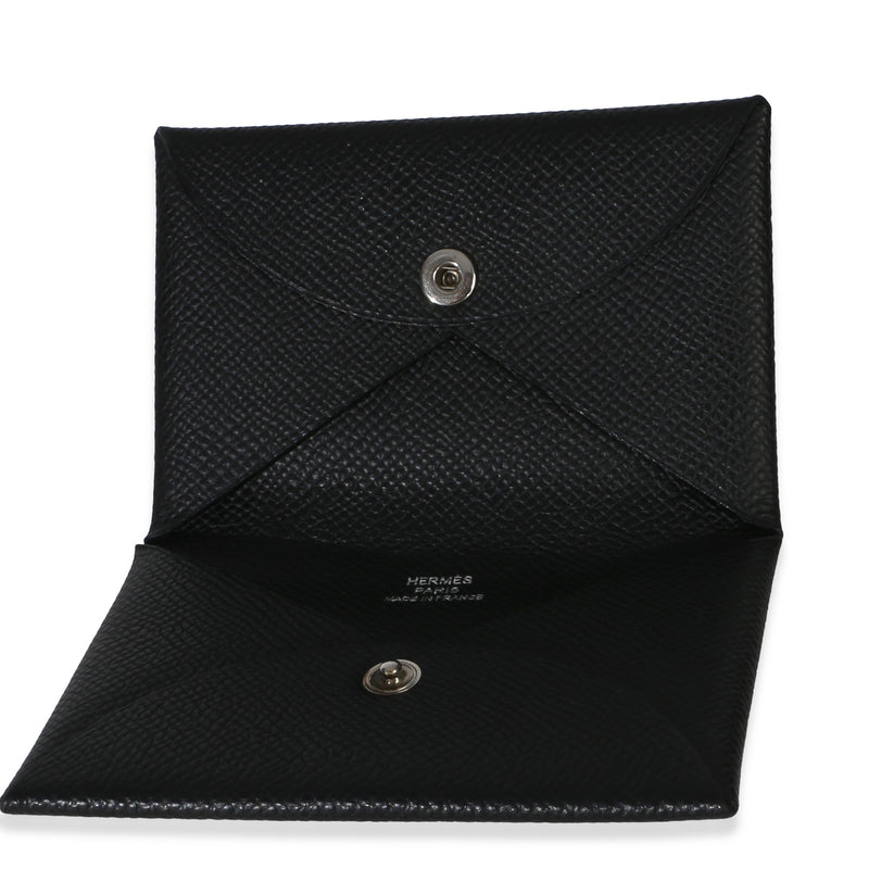 Hermès Black Epsom Calvi Card Holder Leather Wallet