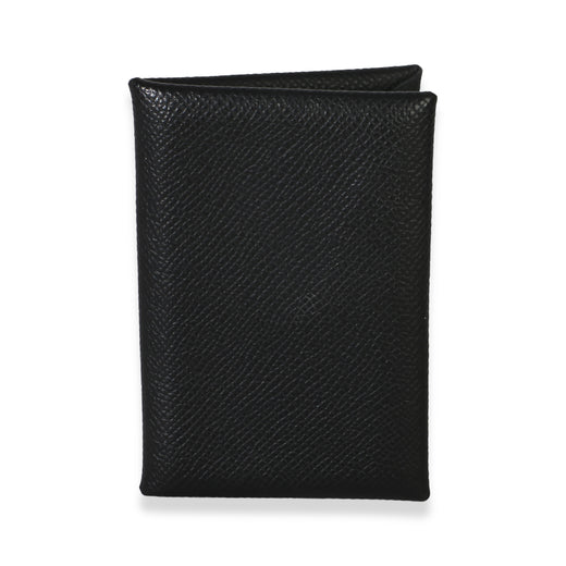 Hermès Black Epsom Calvi Card Holder Leather Wallet