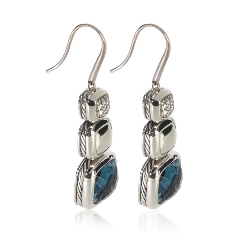 David Yurman Sterling Silver Topaz And Diamond Chiclet Earrings 925
