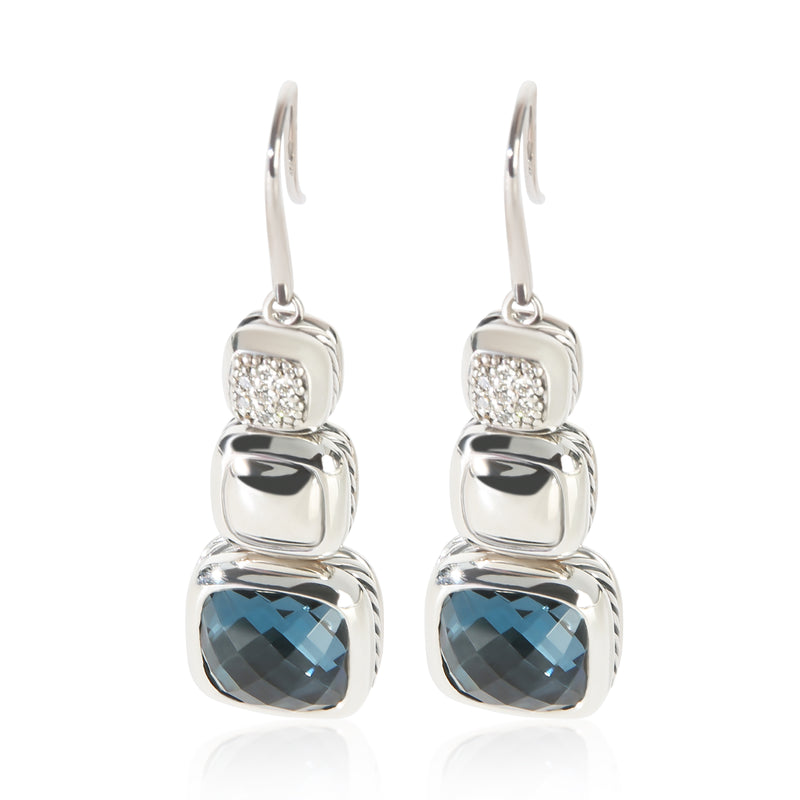 David Yurman Sterling Silver Topaz And Diamond Chiclet Earrings 925