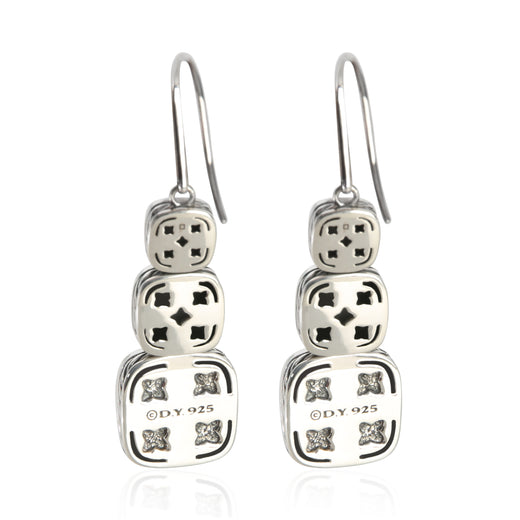 David Yurman Sterling Silver Topaz And Diamond Chiclet Earrings 925