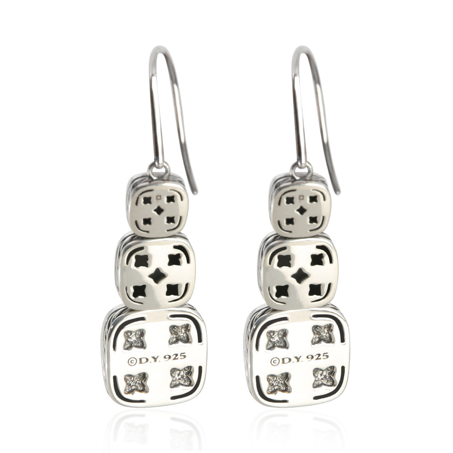 David Yurman Sterling Silver Topaz And Diamond Chiclet Earrings 925