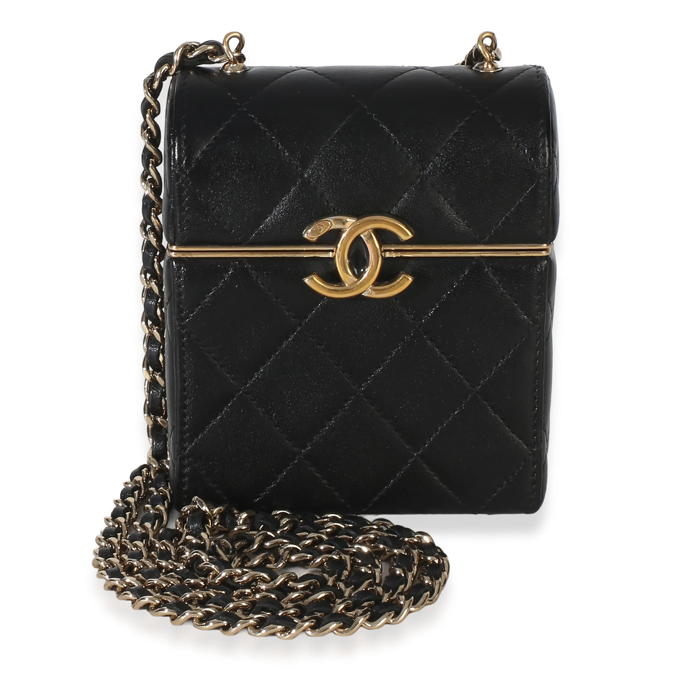 Chanel Black Quilted Lambskin Small Box With Chain Bag Leather Handbag