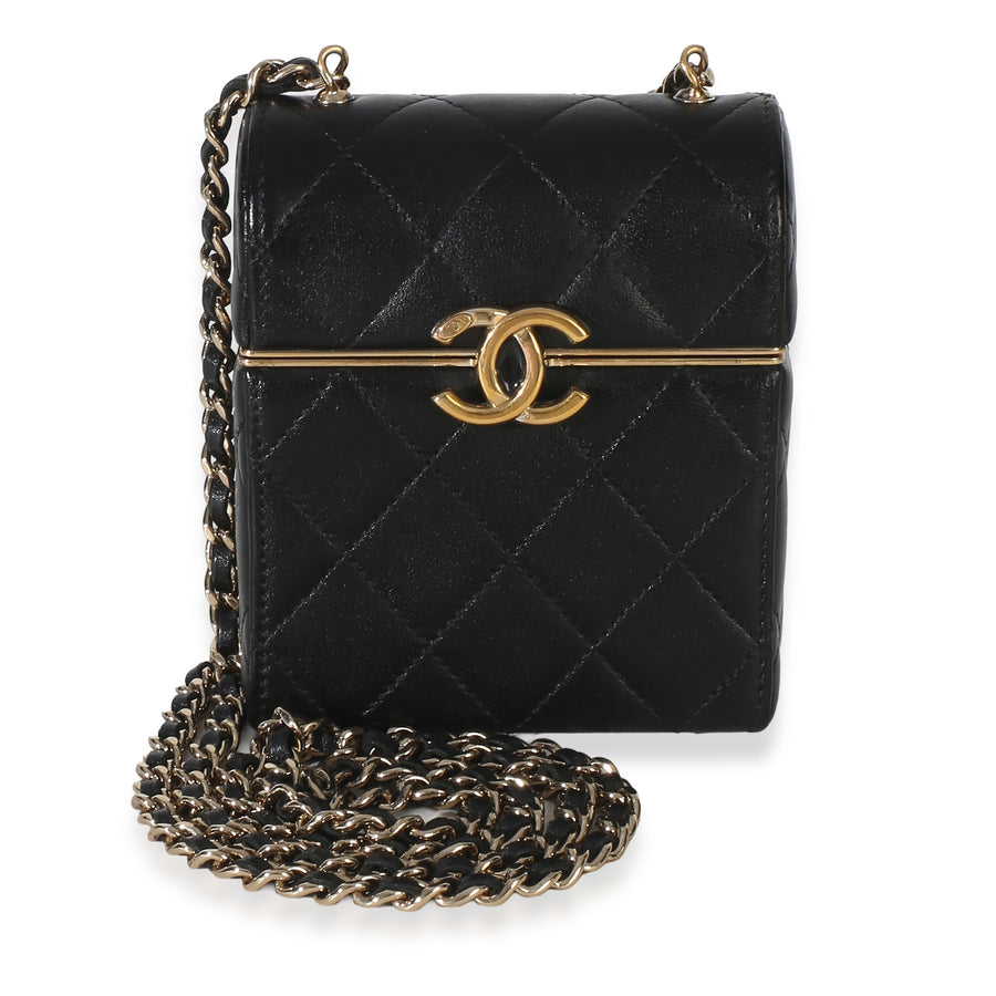 Chanel Black Quilted Lambskin Small Box With Chain Bag Leather Handbag