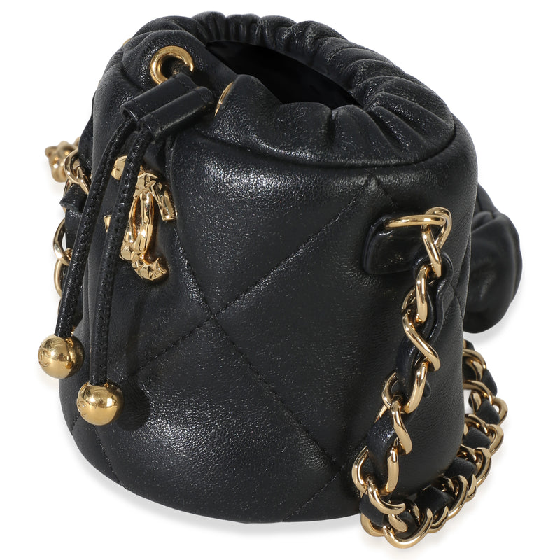 Chanel Black Quilted Lambskin Micro Bucket Bag Leather Handbag