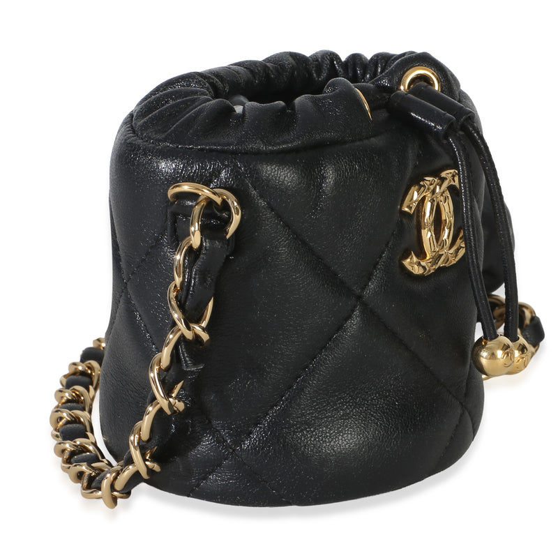 Chanel Black Quilted Lambskin Micro Bucket Bag Leather Handbag