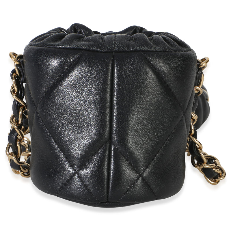 Chanel Black Quilted Lambskin Micro Bucket Bag Leather Handbag