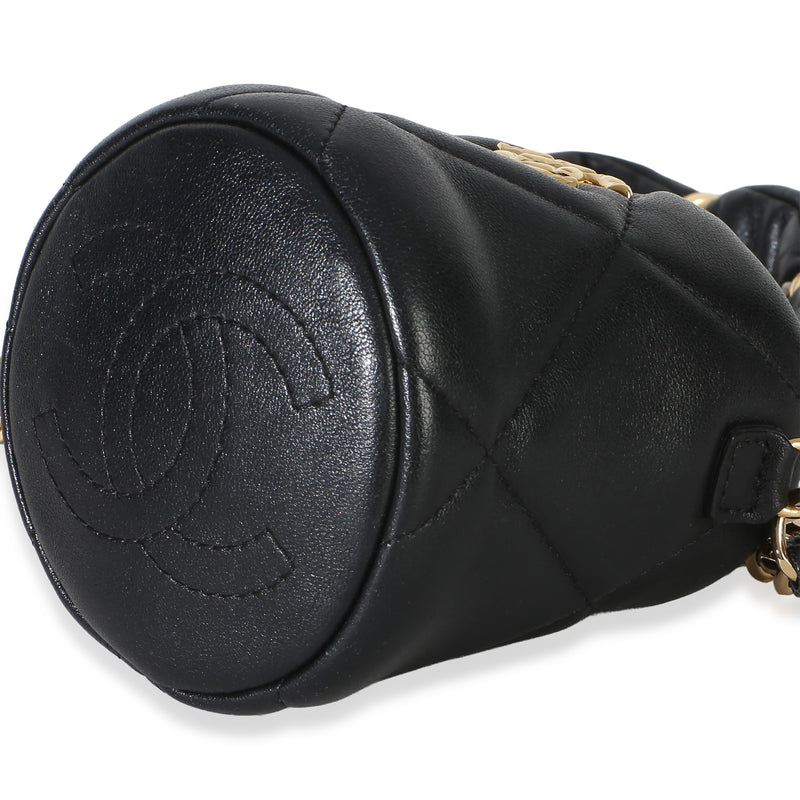 Chanel Black Quilted Lambskin Micro Bucket Bag Leather Handbag