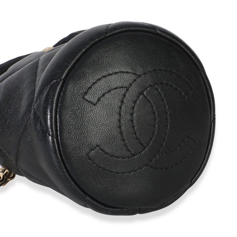 Chanel Black Quilted Lambskin Micro Bucket Bag Leather Handbag
