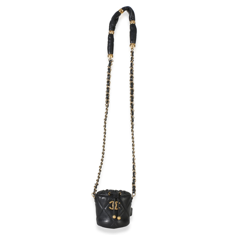 Chanel Black Quilted Lambskin Micro Bucket Bag Leather Handbag