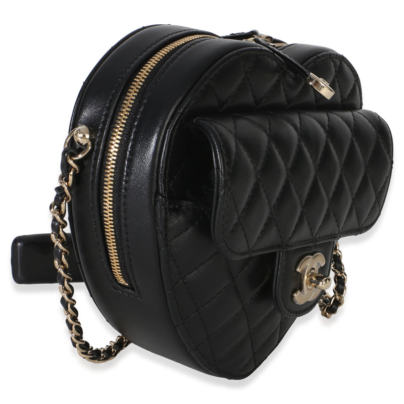 Chanel Black Quilted Lambskin Cc Love Heart Bag Leather Handbag