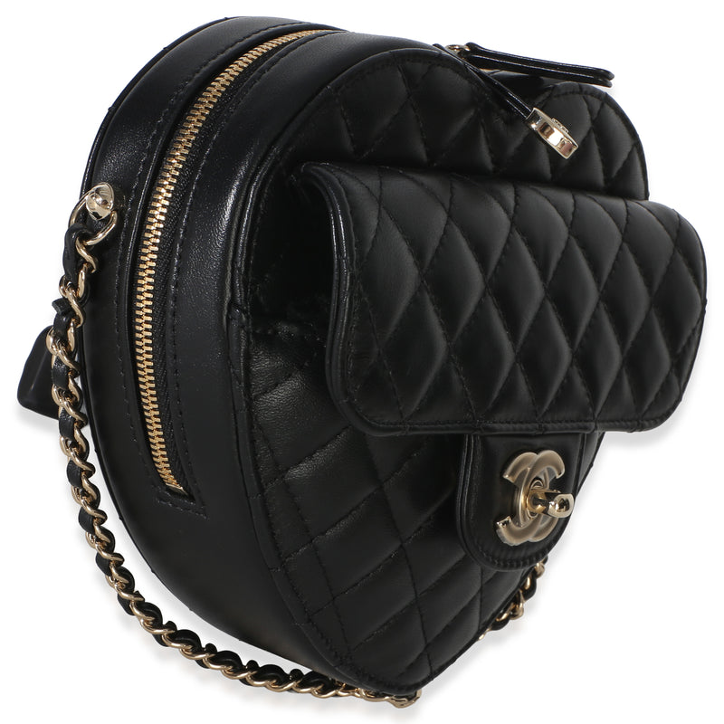 Chanel Black Quilted Lambskin Cc Love Heart Bag Leather Handbag