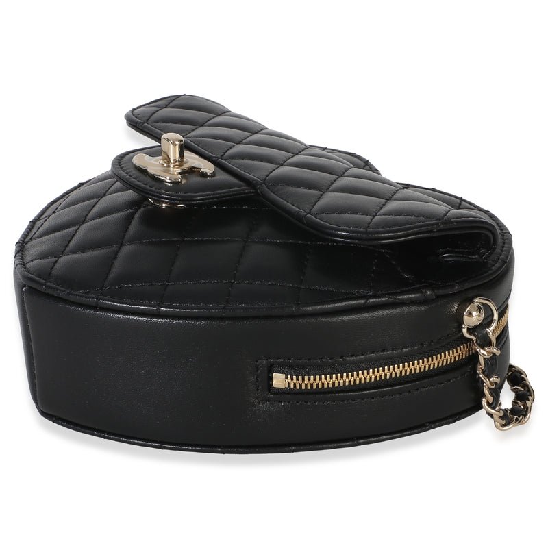Chanel Black Quilted Lambskin Cc Love Heart Bag Leather Handbag
