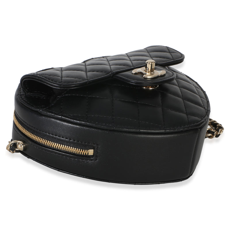 Chanel Black Quilted Lambskin Cc Love Heart Bag Leather Handbag