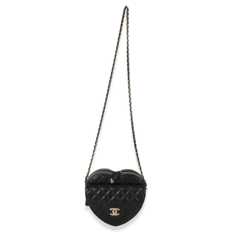 Chanel Black Quilted Lambskin Cc Love Heart Bag Leather Handbag