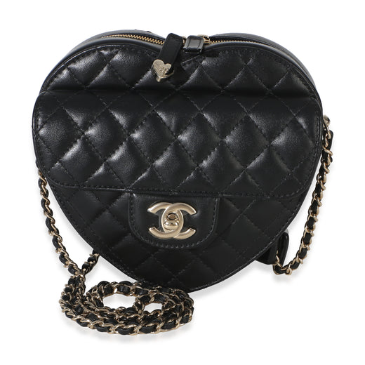 Chanel Black Quilted Lambskin Cc Love Heart Bag Leather Handbag