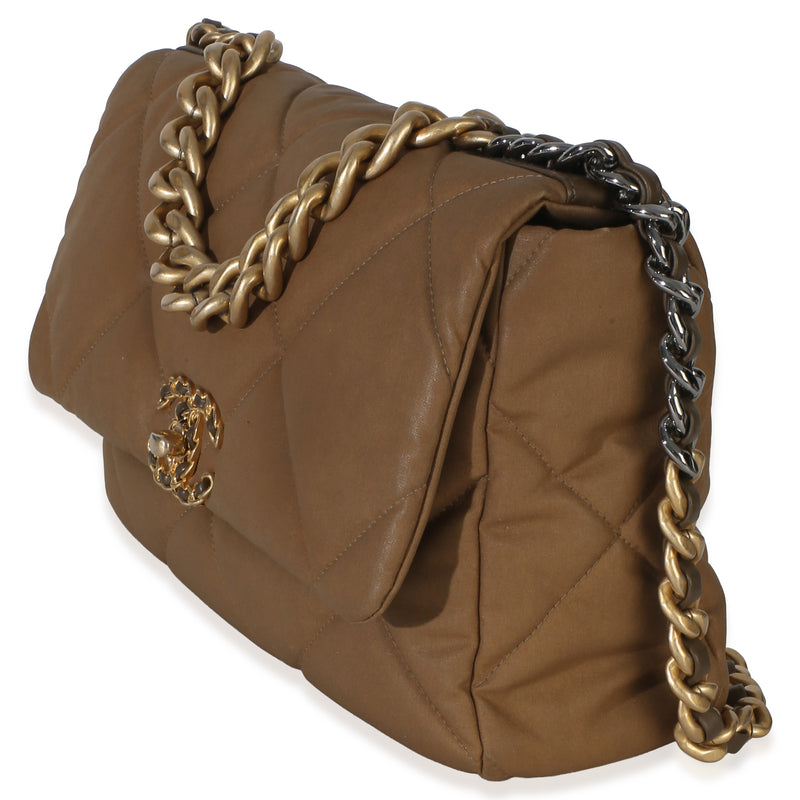 Chanel Brown Quilted Canvas Large 19 Flap Bag Other Fabric Handbag
