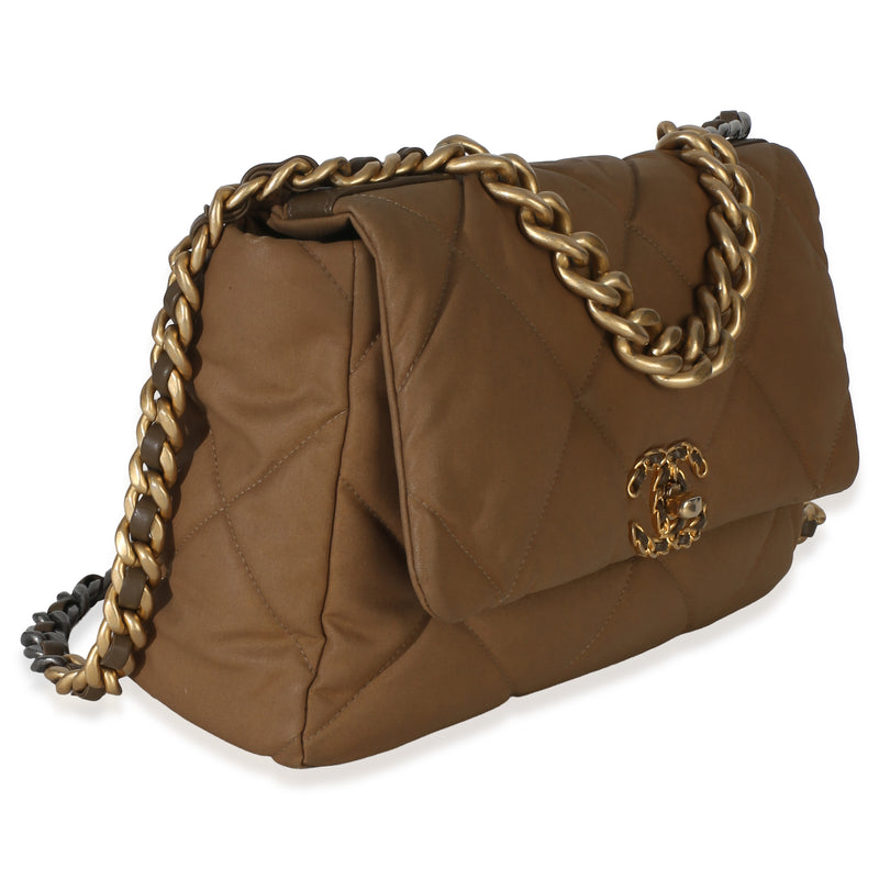 Chanel Brown Quilted Canvas Large 19 Flap Bag Other Fabric Handbag