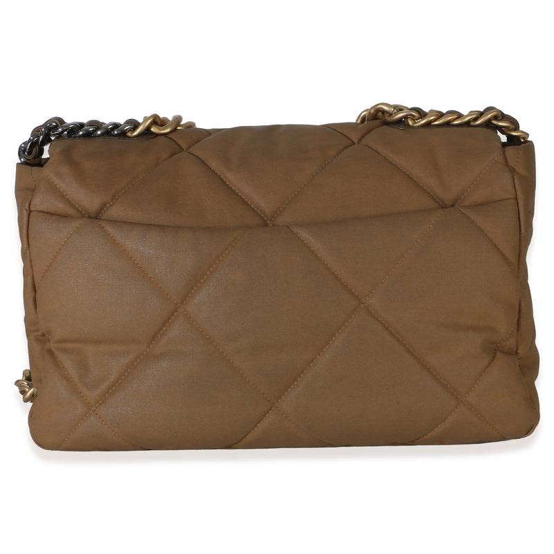 Chanel Brown Quilted Canvas Large 19 Flap Bag Other Fabric Handbag