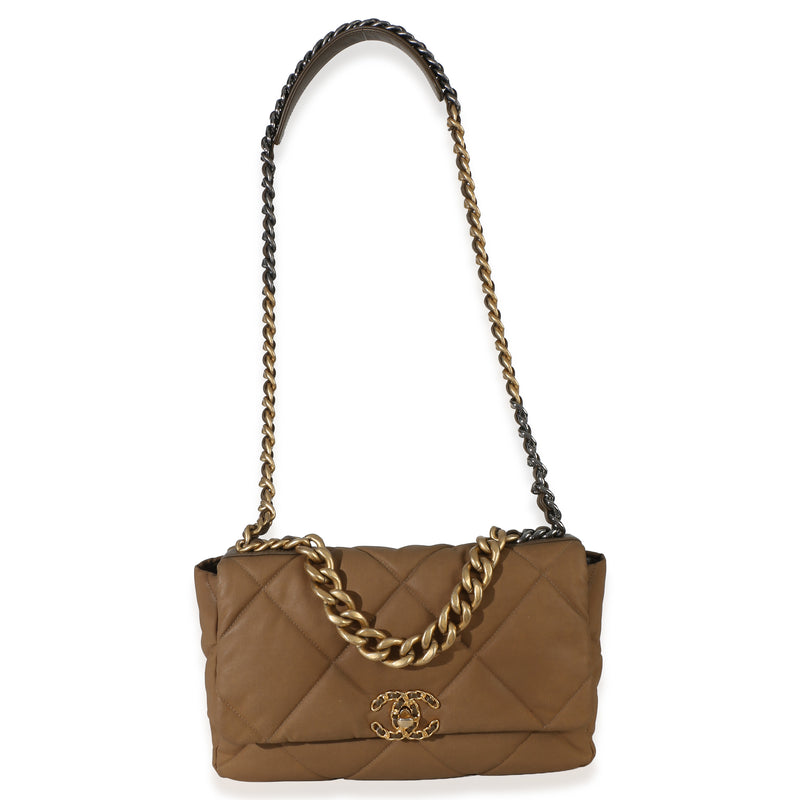 Chanel Brown Quilted Canvas Large 19 Flap Bag Other Fabric Handbag