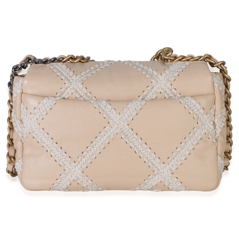 Chanel Beige Calfskin Crochet Medium 19 Flap Bag Leather Handbag