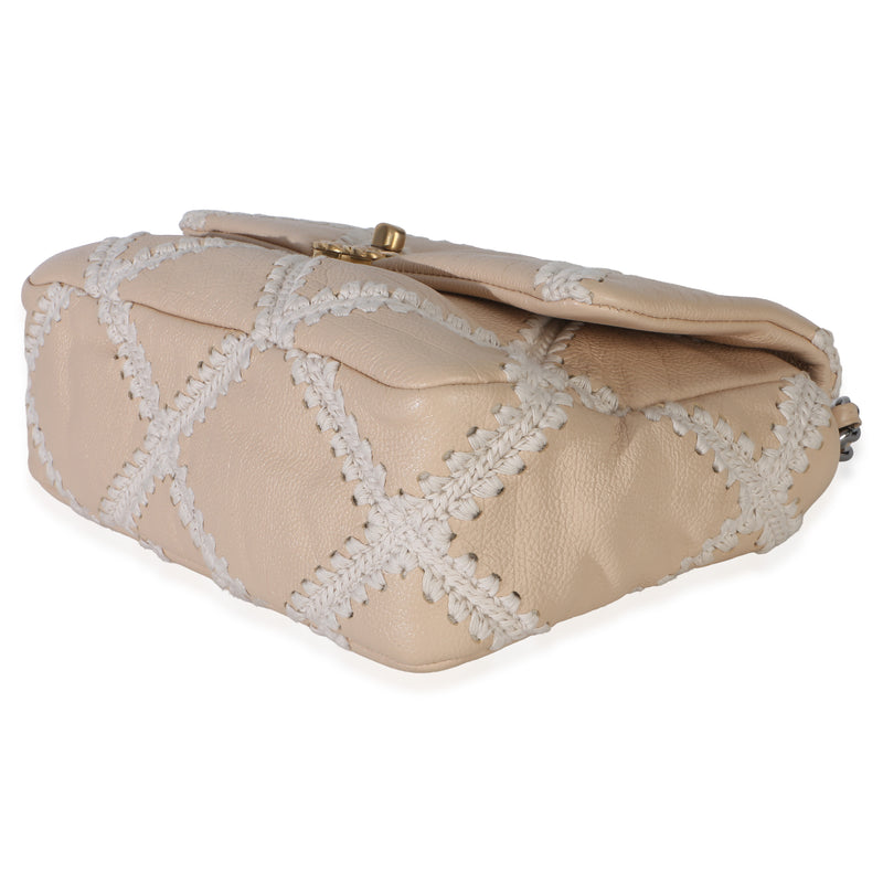 Chanel Beige Calfskin Crochet Medium 19 Flap Bag Leather Handbag
