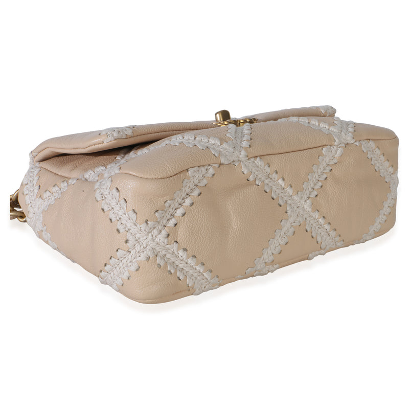 Chanel Beige Calfskin Crochet Medium 19 Flap Bag Leather Handbag