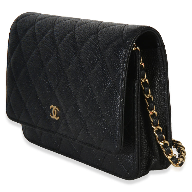 Chanel Black Quilted Caviar Classic Wallet On Chain Leather Handbag