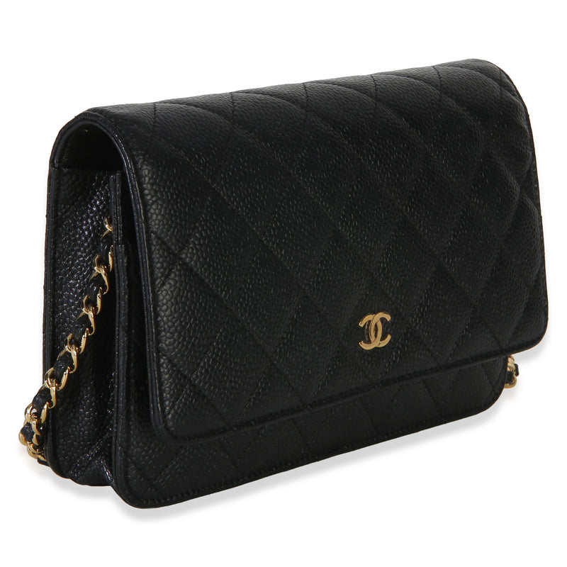 Chanel Black Quilted Caviar Classic Wallet On Chain Leather Handbag