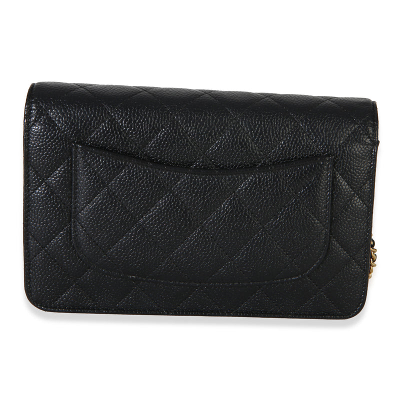 Chanel Black Quilted Caviar Classic Wallet On Chain Leather Handbag