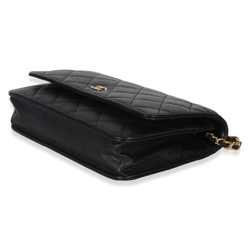 Chanel Black Quilted Caviar Classic Wallet On Chain Leather Handbag