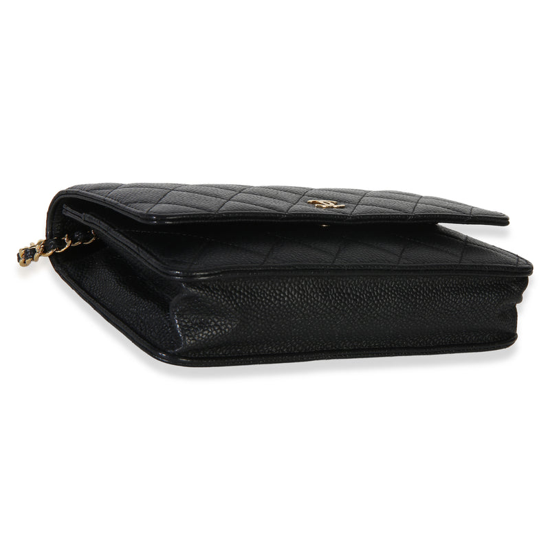 Chanel Black Quilted Caviar Classic Wallet On Chain Leather Handbag