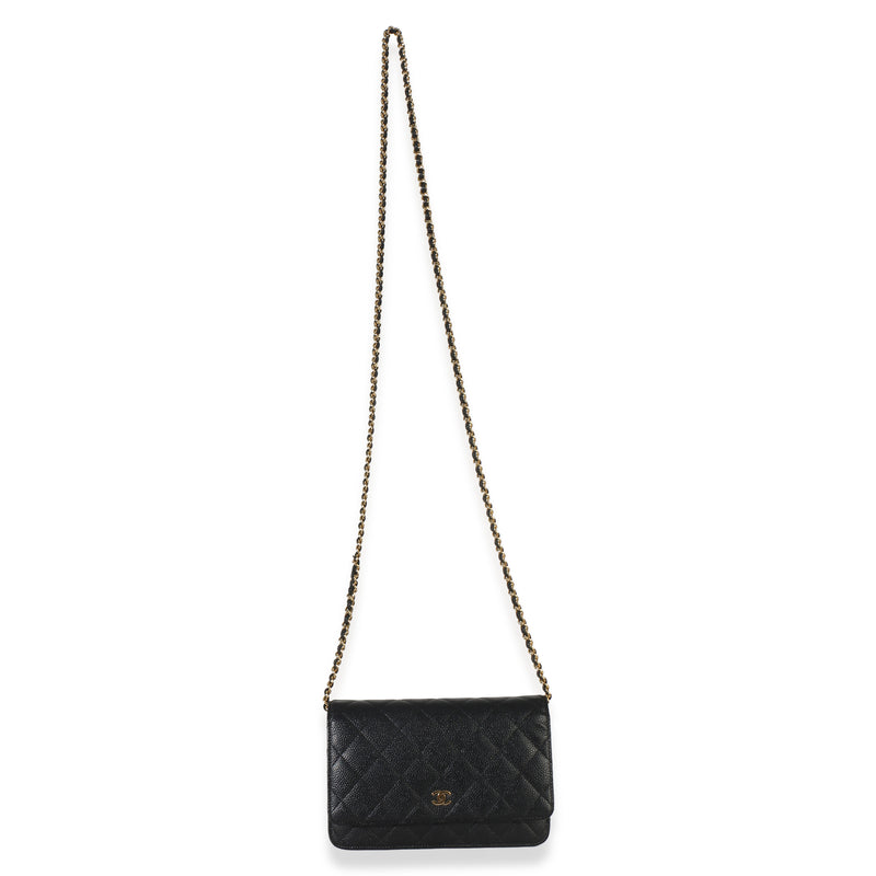 Chanel Black Quilted Caviar Classic Wallet On Chain Leather Handbag