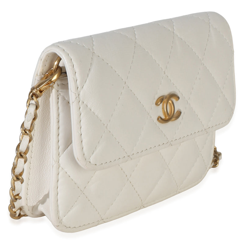 Chanel White Quilted Lambskin Pearl Crush Clutch With Chain Leather Handbag