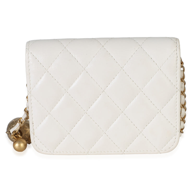 Chanel White Quilted Lambskin Pearl Crush Clutch With Chain Leather Handbag