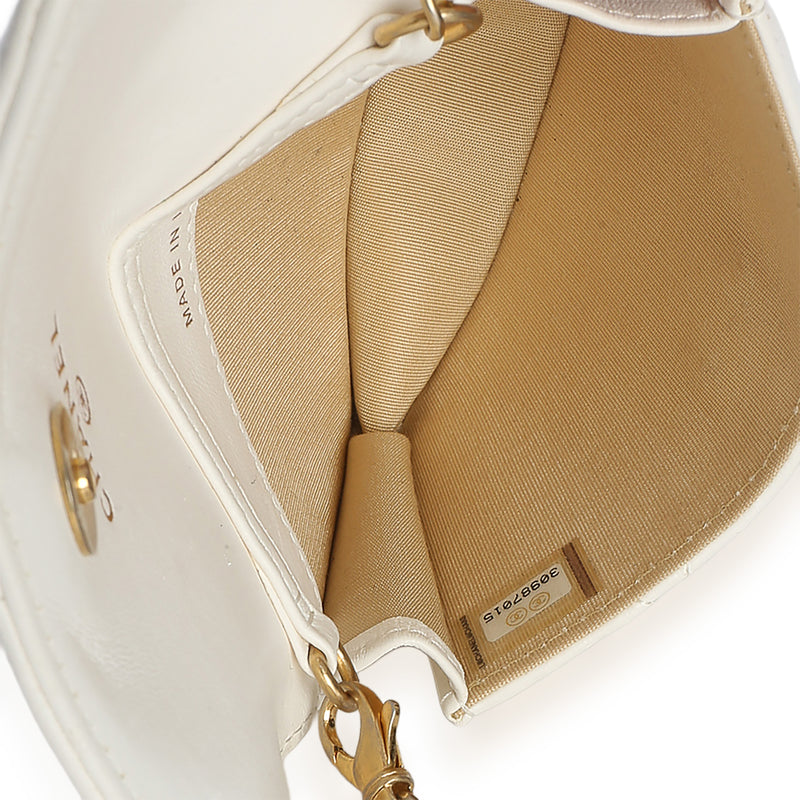 Chanel White Quilted Lambskin Pearl Crush Clutch With Chain Leather Handbag