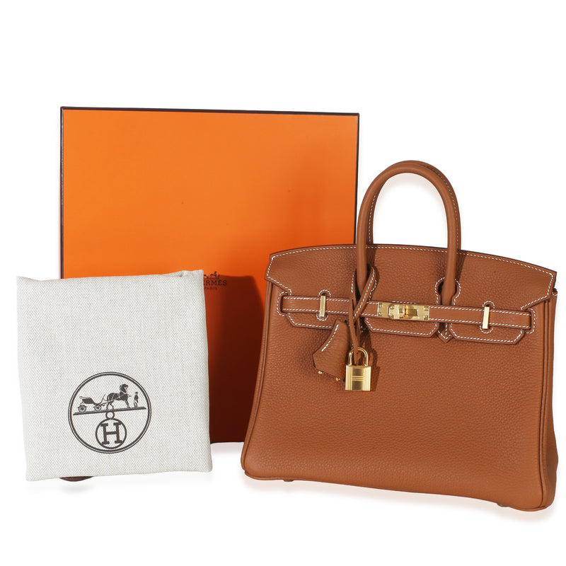 Hermès Gold Togo Birkin 25 Ghw Brown Leather Handbag